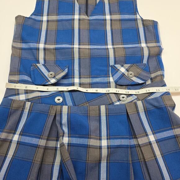 VTG Farrah's San Francisco Plaid Jumper Dress Size 14 Blue Brown USA 70s - Picture 10 of 12